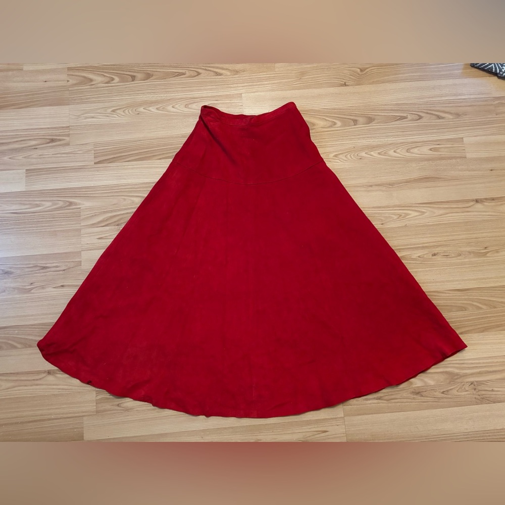 Red Suede A-Line Maxi Skirt - Womens